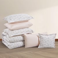 مفرش قطن صيفي مزدوج 8 قطع - كاليفيرا - ابيض - بيج