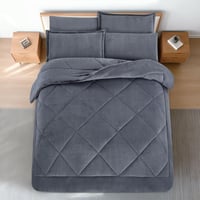 مفرش شتوي مزدوج مخمل فرو 6 قطع - جوانا -رمادي غامق