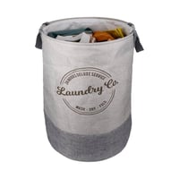 سلة غسيل دائرية بحروف مطبوعة - رصاصي