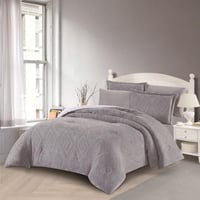 مفرش شتوي مخمل فرو مقاس كوين 6 قطع - فيرون - رمادي