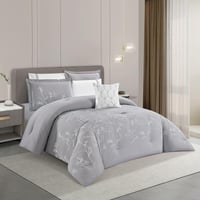 مفرش صيفي مزدوج مطرز فاخر 8 قطع - ايزابيلا - رمادي
