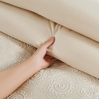 مفرش صيفي مزدوج مطرز فاخر 12 قطعة - سينيا - بيج غا...