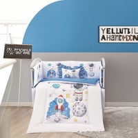 مفرش مواليد بحواجز 5 قطع - أبيض - أزرق