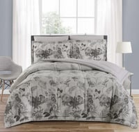 مفرش صيفي مزدوج وجهين 6 قطع - ايفانو - رصاصي مزهر