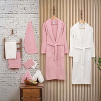 طقم روب حمام قطن تركي 11 قطعة - ريفييرا - وردي - س...