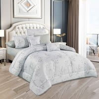 مفرش صيفي مزدوج 8 قطع - اليفيرا - ابيض - رمادي