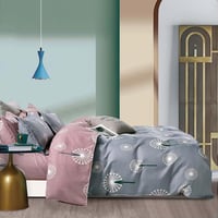 مفرش صيفي مفرد ونص 4 قطع - ليتشي - رمادي - زهري