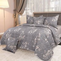 مفرش صيفي مزدوج مضغوط 6 قطع - جاكلين - رمادي / بيج