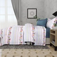 مفرش صيفي كوين 4 قطع - دانة - الابيض/الازرق/مشجر