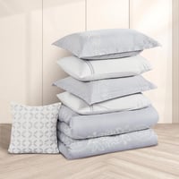 مفرش صيفي مزدوج مطرز فاخر 8 قطع - بيانكا - رصاصي