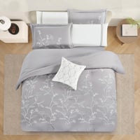 مفرش صيفي مفرد ونص مطرز فاخر 6 قطع - فيينزا - رماد...