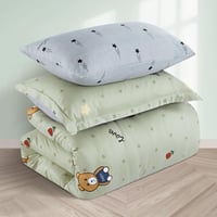 مفرش صيفي مفرد ونص 4 قطع - اطفال - اخضر - رمادي