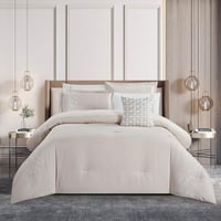 مفرش صيفي مفرد ونص مطرز فاخر 6 قطع - رينا - بيج فا...