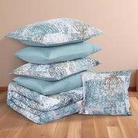 مفرش صيفي مزدوج وجهين ٧ قطع - اوركا -ابيض - تركواز...