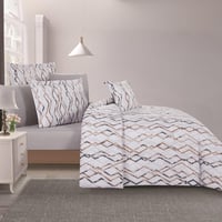 مفرش صيفي مزدوج وجهين ٧ قطع - اوركا - ابيض - رمادي