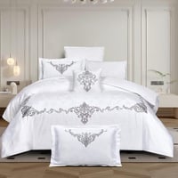 مفرش صيفي مزدوج جاكار مطرز 7 قطع - نيرفانا - أبيض