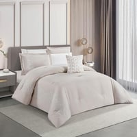 مفرش صيفي مزدوج مطرز فاخر 8 قطع - بيانكا - بيج فات...