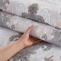 مفرش صيفي مقاس كوين وجهين ٧ قطع - ويلز -ابيض - بيج