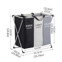 سلة غسيل من 3 أقسام بإطار من الألومنيوم للملابس -...