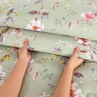 مفرش قطن صيفي مزدوج 8 قطع - افاليون -اخضر - بيج