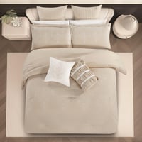 مفرش صيفي مزدوج مطرز فاخر 12 قطعة - اليجانزا - بيج