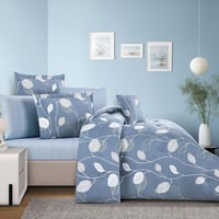 مفرش قطن صيفي مقاس كوين 8 قطع - فيوليتا - ازرق غام...