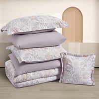 مفرش صيفي مقاس كوين وجهين ٧ قطع - فيفيا - ابيض - ر...