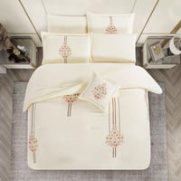 مفرش صيفي مزدوج مطرز فاخر 8 قطع - هيستيا - كريمي