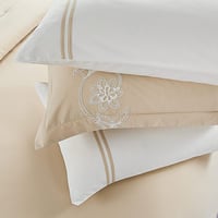 مفرش صيفي مفرد ونص مطرز فاخر 6 قطع - رينا - بيج