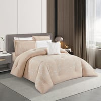 مفرش صيفي مفرد ونص مطرز فاخر 6 قطع - فيينزا - بيج