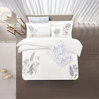 مفرش صيفي مزدوج مطرز فاخر 7 قطع - يودوكيا - ابيض