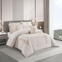 مفرش صيفي مزدوج مطرز فاخر 8 قطع - هيستيا - بيج فات...