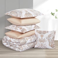 مفرش صيفي مقاس كوين وجهين ٧ قطع - ويلز -ابيض - بيج