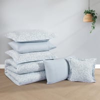 مفرش قطن صيفي مزدوج 8 قطع - زافيرا - ازرق ضبابي -...