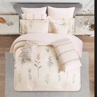 مفرش صيفي مقاس كوين 12 قطعة - كلاريس - كريمي غامق