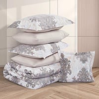 مفرش صيفي مقاس كوين وجهين ٧ قطع - ويلز -ابيض - بيج