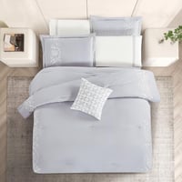 مفرش صيفي مزدوج مطرز فاخر 8 قطع - بيانكا - رصاصي