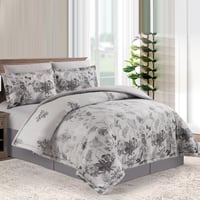 مفرش صيفي مزدوج وجهين 6 قطع - ايفانو - رصاصي مزهر