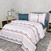 مفرش صيفي كوين 4 قطع - دانة - الابيض/الازرق/مشجر