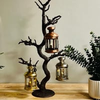 فانوس حديد نحاسي مع شمعة تعمل عالبطارية