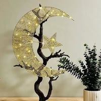 فانوس هلال كبير مع نجمة حديد ذهبي مع خيطان لامعه م...