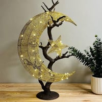 فانوس هلال كبير مع نجمة حديد ذهبي يعمل عالبطارية