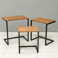 طقم طاولات حديد وخشب 3 قطع