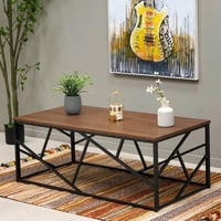 طاولة منتصف حديد سطح خشب