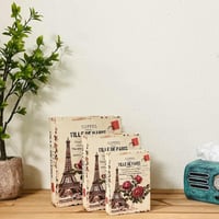 مجموعة كتب صناديق انتيك من خشب ملبس جلد برج ايفل 3...