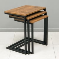 طقم طاولات حديد وخشب 3 قطع