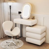 Decorating table with a length of 100 cm white mirror makeup with LED lighting cabinet with three drawers decorating chair