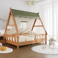 سرير على شكل بيت شجرة - 1200 × 1900 مم -خيمة خضراء