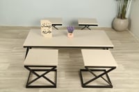 طقم ارضي حديد سطح خشب بيج