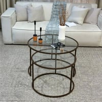 طقم طاولات ضيافة لون بني زجاج شفاف مع 4 خدمه